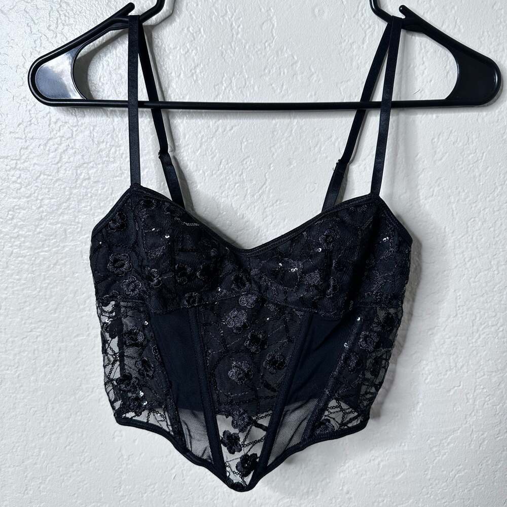 Shein Sheer Lace Sequin Bustier Cami Top - XS